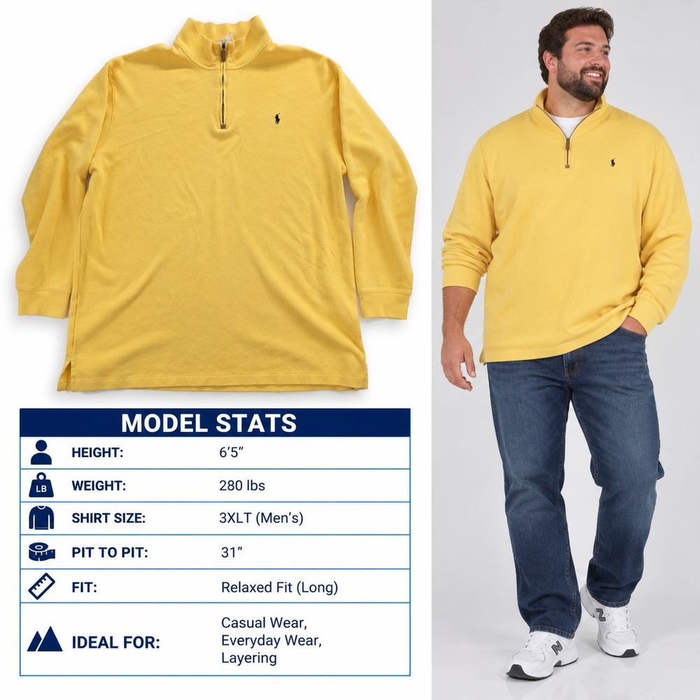 Polo Ralph Lauren Mens 3XLT 1/4 Zip Pullover Banana Cream Yellow Tall Sweater